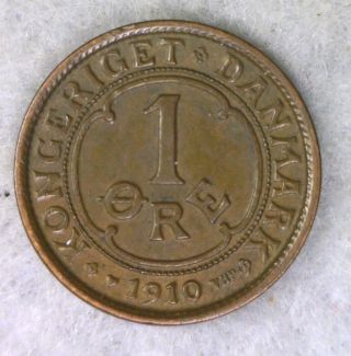 Denmark 1 Ore 1910 Extra Fine,  Danish Coin (stock 0296) photo