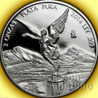 2 Oz - 2014 Mexican Silver Libertad Proof Coin In Capsule Only 750 photo