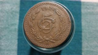 1921 5 Centavos Mexico Bronze Scarce Date Uncertified Ungraded Circulated photo