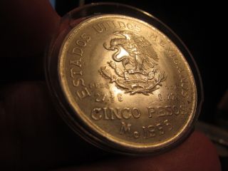 Breath Taking Lustrous Silver Crown: Mexico Hidalgo 5 Cinco Peso 1953,  Unc Gem photo