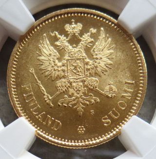 1878 S Gold Finland / Imperial Russia 20 Markkaa Coin Ngc State 63 photo