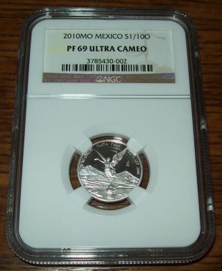 2010 Ngc Pf 69 Ultra Cameo Mexico Libertad Silver 1/10 Troy Oz.  Proof Coin photo
