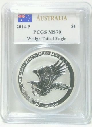 2014 P Australia Wedge Tailed Eagle Silver Dollar Pcgs Ms70 John Mercanti Signed photo