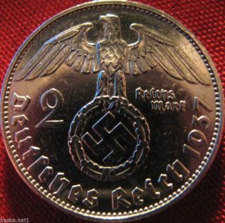 Nazi German 2 Reichsmark Silver 1937 - E Coin Third Reich Eagle Swastika photo