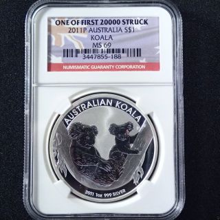 2011 Australia $1 Koala / 1 Oz.  999 Silver / Ngc Ms69 One Of First 20,  000 Struck photo
