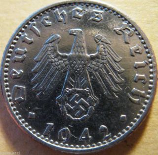 Nazi German 50 Reichspfennig 1942 - A Coin Third Reich Eagle Swastika Wwii photo