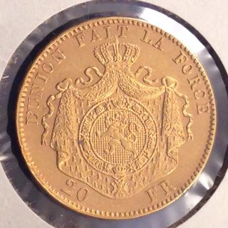 1877 Belgium Gold 20 Francs Km 37 [auto.  Combined Shipping] (17474) photo