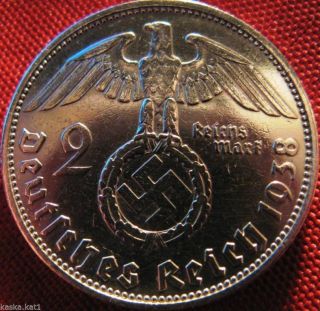Nazi German 2 Reichsmark Silver 1938 - A Coin Third Reich Eagle Swastika photo