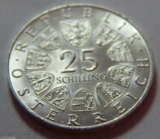 1968 Austria Silver Commemorative 25 Schilling Coin -.  3344 Troy Oz Asw photo