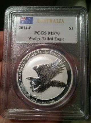 2014 - P Australia Wedge Tailed Eagle Pcgs Ms70 Silver Dollar photo