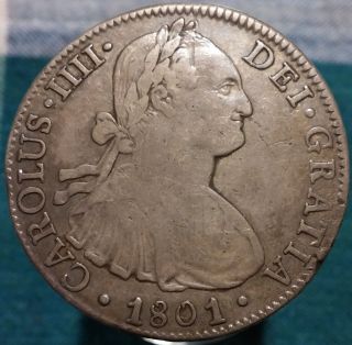 1801 - Mo Ft 8 Reales Mexico Spanish Silver Piece Of Eight Km 109 Us S&h photo