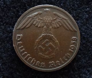 Wwii German Germany 3rd Reich Nazi Coin Swastika 1938 - D 1 Reichspfennig Coin photo