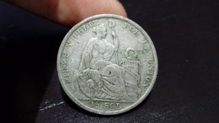 1927 Peru Half Unsol Very Low Km 216 Silver Coin photo