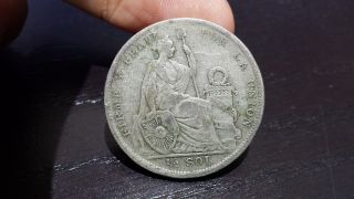 1927 Peru Half Unsol Very Low Km 216 Silver Coin photo