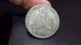 1923 Peru Half Unsol Very Low Km 216 Silver Coin photo