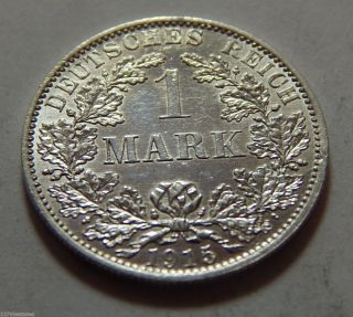 1915 - A Germany 1 Mark Silver Coin -.  1606 Troy Oz Asw - Brilliant Uncirculated photo