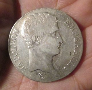 Silver Crown Republique Francaise Napoleon 5 Francs An 13 F photo