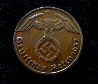Wwii German Germany 3rd Reich Nazi Coin Swastika 1937 - F 1 Reichspfennig Coin photo