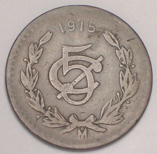 1915 Mexico Mexican Five 5 Centavos Eagle Snake Coin photo
