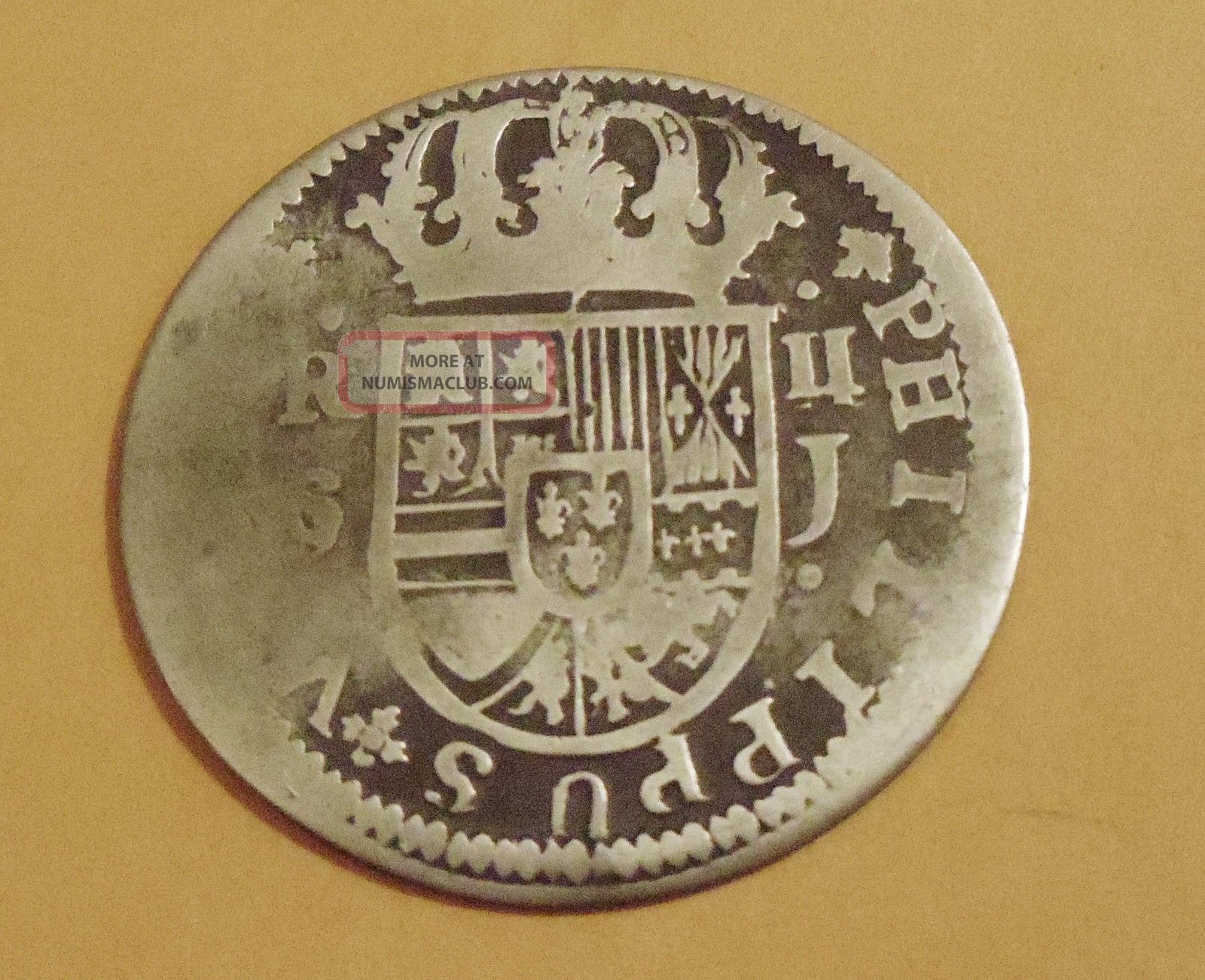 1721 Pirate Cob Felipe V 2 Reales Silver Spanish Coin