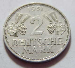 1951 - F Germany 2 Mark Copper Nickel Coin - - 1 Year Type photo