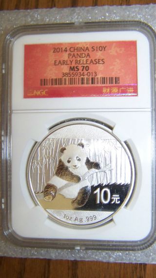 2014 1oz Silver Panda Ngc Ms70 Early Releases China Label photo