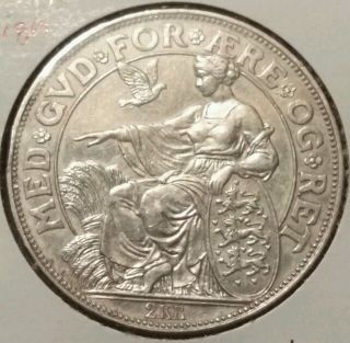 1903 P Denmark Silver 2 Krone - Rare 1 Year Coin - Low Mintage : 103,  392 Minted photo