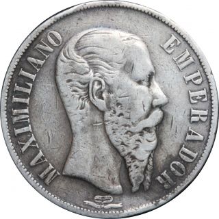 Mexico 1 Peso Maximilian Mo 1867. photo