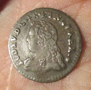Small Silver Coin France 1/20 Ecu Louis Xv 1728 Vf photo