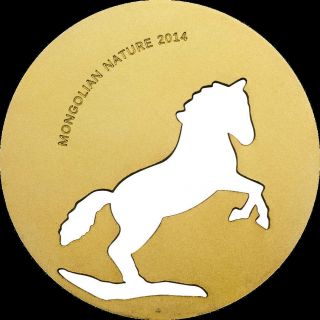 2014 Mongolia 500 Togrog Mongolian Nature - Horse Gold Gilded 1/2 Oz Silver Coin photo