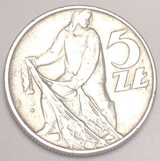 1974 Poland Polish 5 Zlotych Fisherman Eagle Coin Vf, photo
