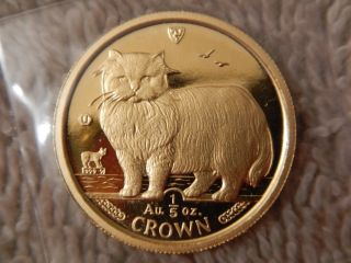 1989 Isle Of Man Persian Cat 1/5th Oz.  Gold Proof Coin Uncirculated.  999 Pure photo
