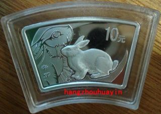 2011 1oz Lunar Animal Fan Shape Silver Rabbit Coin With And Box photo