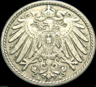 Germany - German Empire - German 1908a 5 Pfennig Coin - 107 Years Old photo