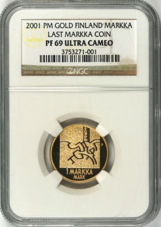 2001 Pm Gold Finland Markka Ngc Pf69 Ultra Cameo Last Markka Coin photo