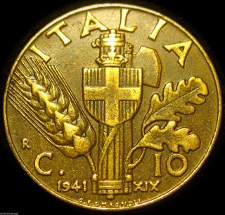 Kingdom Of Italy - Italian 1941r 10 Centesimi Coin - World War 2 Coin photo