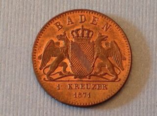 Germany 1871 Baden Sieges Kreuzer Choice State Uncirculated Unc photo