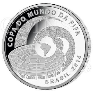 Brazil 2014 5 Reais Stadium Fifa World Cup 2014 Proof Silver Coin photo