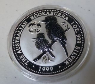 1999 Australia Kookaburra $1 Silver.  999 1oz Jersey Privy Mark - In Capsule photo