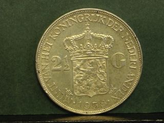 1938 Netherlands 2 1/2 Gulden.  720 Silver photo