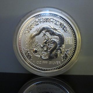 2000 Australia Year Of The Dragon 1 Oz Fine 999 Pure Silver Proof $1 Coin Wow photo