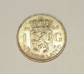 Netherland 1964 Netherlands Queen Juliana Silver 1 G Silver Gulden photo