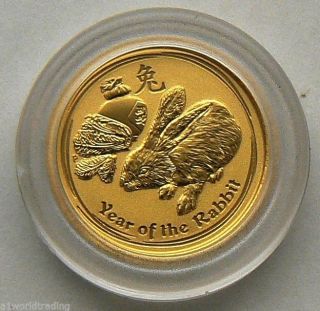 2011 1/20 Oz Lunar Rabbit Gold Coin Unc In Capsule photo