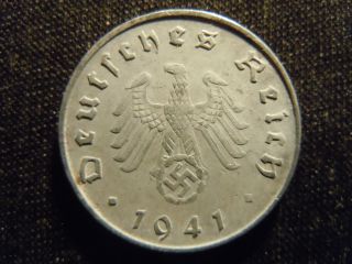 1941 - D - German - Ww2 - 10 - Reichspfennig - Germany - Nazi Coin - Swastika - World - Ab - 2850 - Cent photo