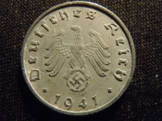 1941 - B - German - Ww2 - 10 - Reichspfennig - Germany - Nazi Coin - Swastika - World - Ab - 2849 - Cent photo