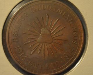 Mexico Revolutionary 1914 Muera Huerta Copper Coin photo