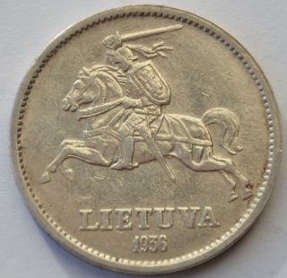 10 Litu 1936 Vytautas Didysis Silver Coin Lithuania Lietuva photo