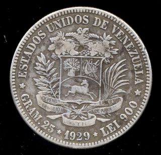 354 - Indalo - Venezuela.  Silver 5 Bolivares 1929 photo