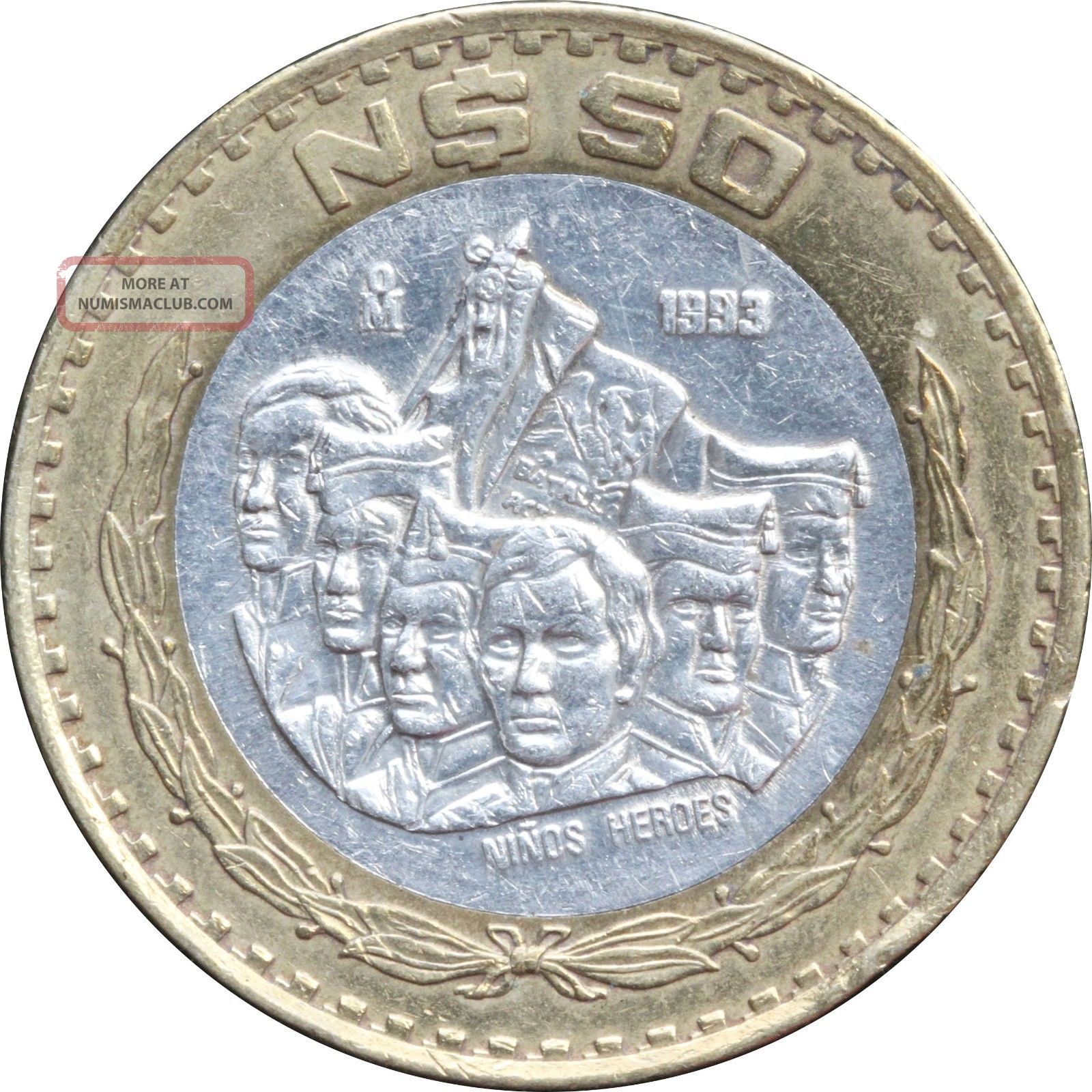 Mexico 50 Nuevos Pesos 1993 Bimetallic 925 Silver Km 571 sku 1 mexico-50-nuevos-pesos-1993-bimetallic-925-silver-km-571-sku-1