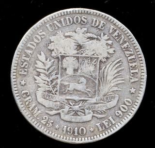 973 - Indalo - Venezuela.  Silver 5 Bolivares 1910 photo